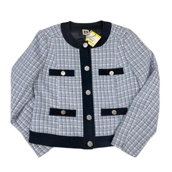 Anne Klein NWT M Navy Tweed Cardigan Jacket Blazer - Picture 1 of 5